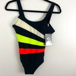 Candies NWT Black Neon Striped One Piece Swimsuit
